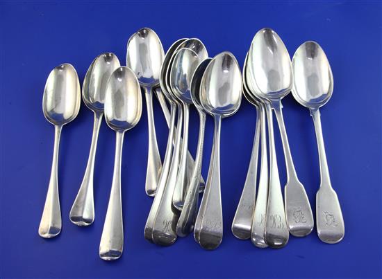 Sixteen 18th and 19th century silver tablespoons, 34 oz.